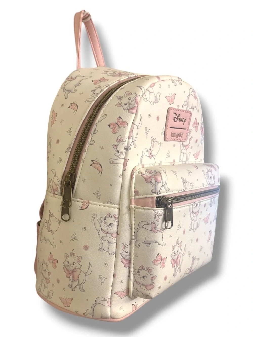 Loungefly Kids White & Pink Marie Pattern Mini Backpack